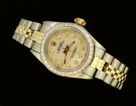 ladies two tone rolex with diamond bezel|ladies rolex oyster perpetual.